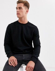 Черный свитшот с круглым вырезом и однотонным цветочным принтом Jack & Jones Premium