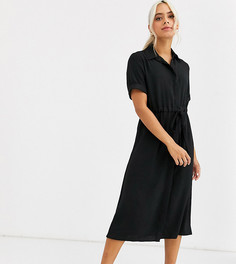 Черное платье-рубашка с затягивающимся шнурком New Look Petite-Черный