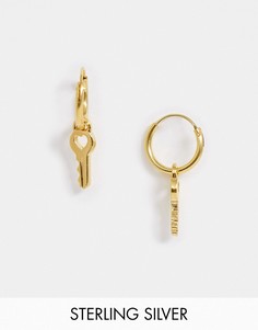 Серебряные позолоченные серьги-кольца с подвесками ASOS DESIGN-Золотой