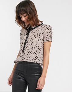 Топ в горошек с воротником и завязкой River Island-Розовый