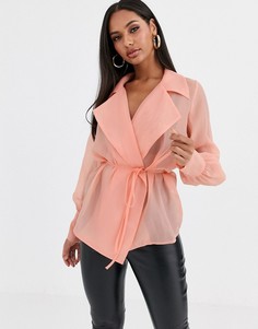 Блузка из органзы персикового цвета с запахом Missguided-Розовый