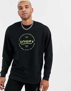 Черный oversize-свитшот с логотипом ASOS DESIGN