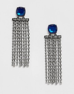 Серьги с синим камнем и бахромой ASOS DESIGN-Серебряный