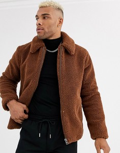 Коричневая флисовая куртка Topman-Коричневый