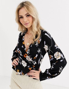 Топ с запахом и цветочным принтом Free People - saturday night-Черный