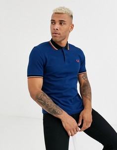 Темно-синяя футболка-поло с контрастной отделкой в рубчик Fred Perry-Темно-синий