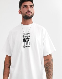 Свободная футболка с принтом ASOS DESIGN-Белый