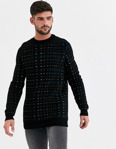 Черный джемпер с круглым вырезом и неоновым рисунком New Look