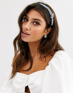 Синяя атласная повязка на голову с узлом и стразами ASOS DESIGN-Синий
