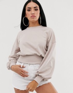 Светло-бежевый укороченный свитшот в рубчик Missguided-Черный