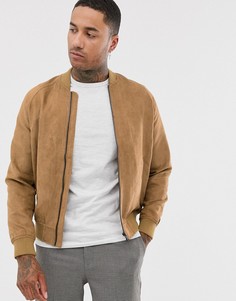 Коричневый бомбер из искусственной замши Bershka-Светло-коричневый