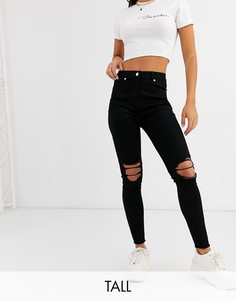 Черные джинсы скинни с рваными коленями Parisian Tall-Черный