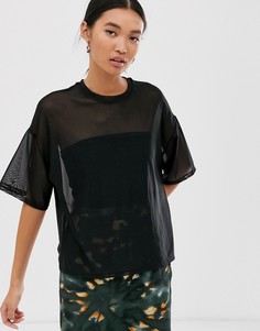 Черный свободный топ из сетчатой ткани с короткими рукавами Monki