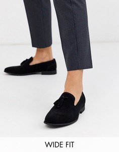 Черные лоферы из искусственной замши для широкой стопы с кисточками ASOS DESIGN-Черный