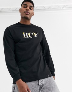 Черная футболка с длинными рукавами и вышивкой огня HUF Phoenix-Черный
