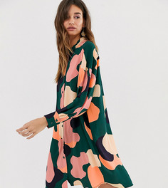 Зеленое платье-рубашка в стиле oversize с камуфляжным принтом Monki-Мульти