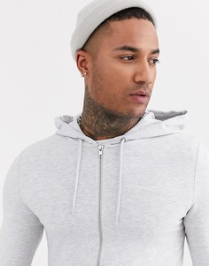 Худи белого меланжевого цвета на молнии ASOS DESIGN-Белый