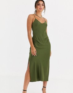 Атласное платье-комбинация макси на бретельках ASOS DESIGN-Зеленый