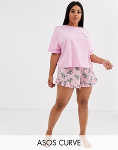 Пижамный трикотажный комплект с футболкой и шортами ASOS DESIGN Curve-Розовый
