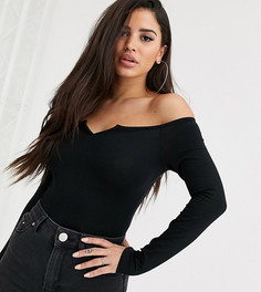 Черное боди с открытыми плечами ASOS DESIGN Petite-Черный