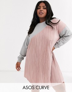 Трикотажное платье с плиссировкой ASOS DESIGN Curve-Серый