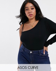 Черный топ на одно плечо ASOS DESIGN Curve