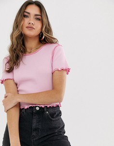 Розовая укороченная футболка с короткими рукавами и контрастной строчкой ASOS DESIGN-Розовый