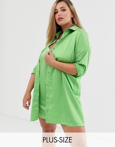 Атласное платье-рубашка лаймового цвета Missguided Plus-Зеленый