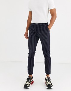 Темно-синие зауженные брюки в полоску River Island-Темно-синий