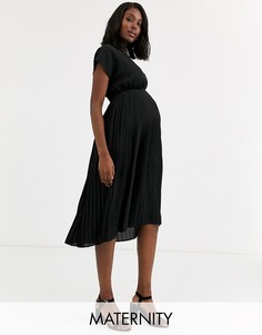 Черное платье миди с плиссированной юбкой New Look Maternity-Черный