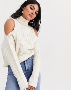 Джемпер в косичку с открытыми плечами ASOS DESIGN-Кремовый