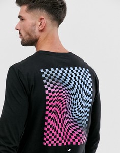 Черный лонгслив с логотипом на груди и принтом на спине Hollister