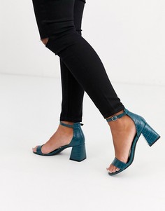 Синие босоножки на блочном каблуке с отделкой под кожу крокодила New Look-Черный