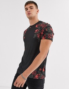 Черная футболка с принтом розы Burton Menswear-Черный