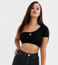 Черный кроп-топ на одно плечо ASOS DESIGN Petite