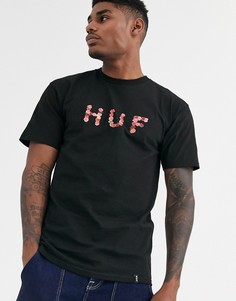 Черная футболка с логотипом и цветочным принтом HUF - Verdant-Черный