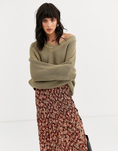 Джемпер с V-образным вырезом Topshop-Зеленый