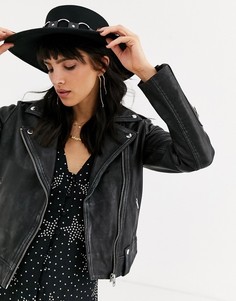 Черная кожаная куртка в байкерском стиле Topshop-Черный