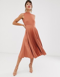 Платье миди с плиссированной юбкой Closet-Коричневый