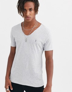 Серая меланжевая футболка с овальным вырезом и логотипом AllSaints Tonic-Серый