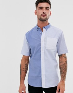 Синяя рубашка колор блок с короткими рукавами River Island-Синий