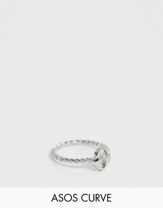 Серебристое кольцо на мизинец с замком в форме сердца ASOS DESIGN Curve-Серебряный