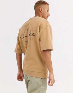 Бежевый oversize-свитшот с короткими рукавами и принтом \new york\" ASOS DESIGN