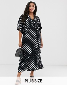 Платье миди в горошек с запахом River Island Plus-Черный