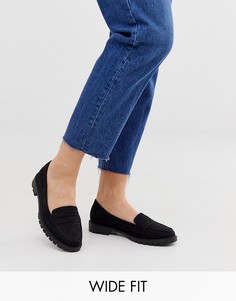 Черные лоферы из искусственной замши на массивной подошве New Look Wide Fit-Черный