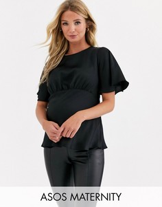Атласный топ с расклешенными рукавами ASOS DESIGN Maternity-Черный