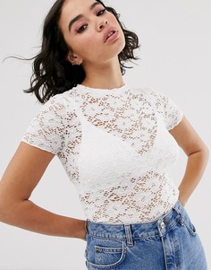 Белая кружевная футболка Bershka-Белый