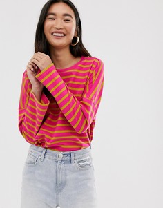 Розовый oversize-топ с круглым вырезом и полосками Monki