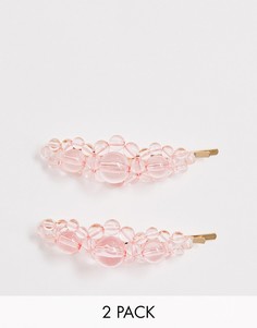 2 заколки для волос с розовыми бусинами ASOS DESIGN-Розовый