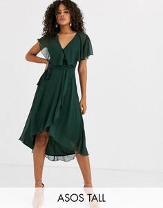 Платье миди с накидкой и асимметричным краем ASOS DESIGN Tall-Зеленый